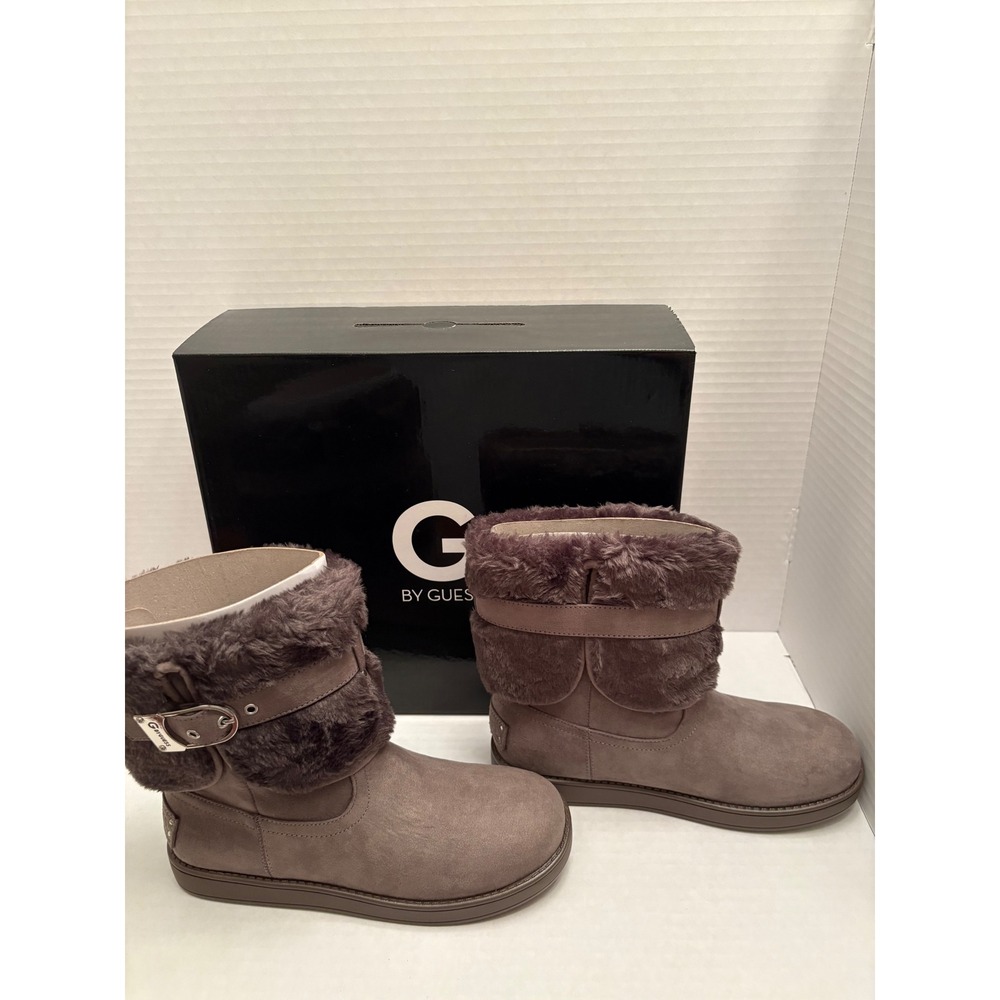 G by GUESS Ggaussie Taupe Faux Fur Buckle Mid Calf Boots Womens 6.5M - Picture 2 of 8